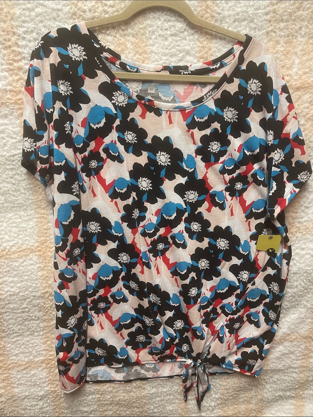 Xersion Women’s Size 2X Floral Tie-Hem Top - Black Blue Dress Pink White NWT